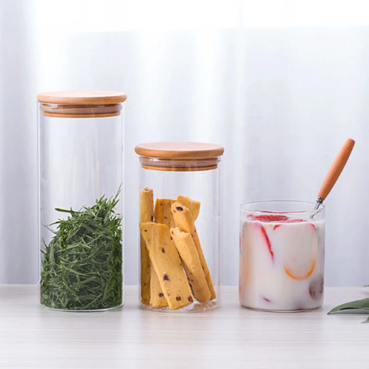 

eco friendly cookie honey glass jars storage containers with lids bamboo, Any color