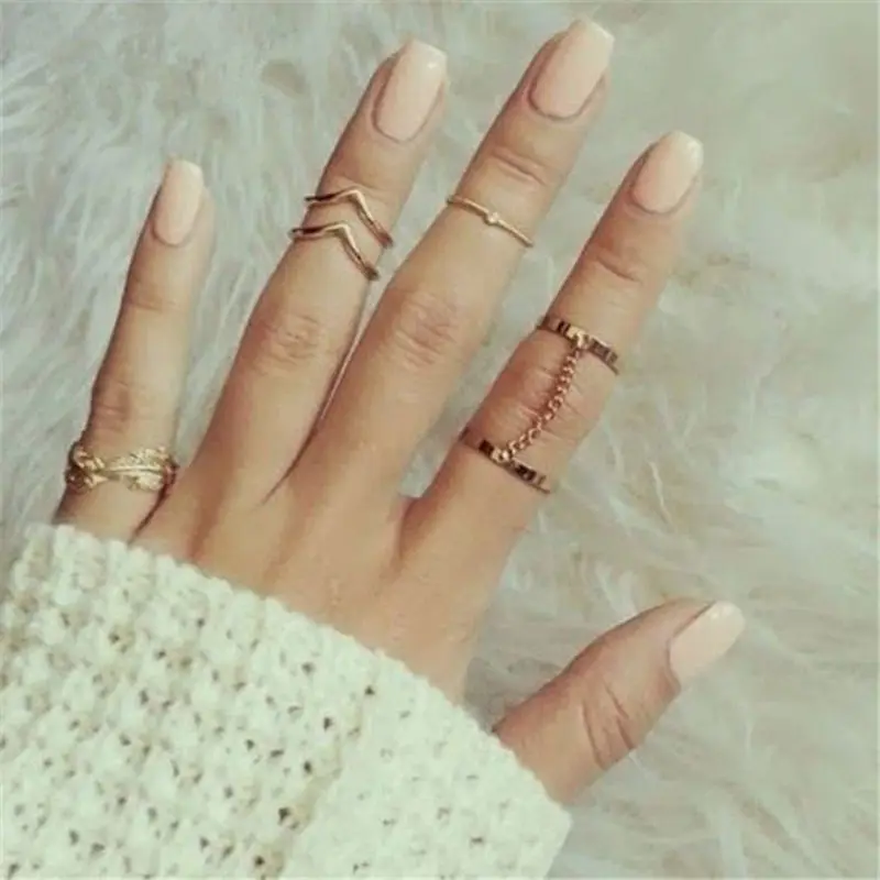 

6pcs/lot Unique Adjustable Ring Set Punk Style Gold Color Knuckle Rings For Women Midi Finger Knuckle Rings