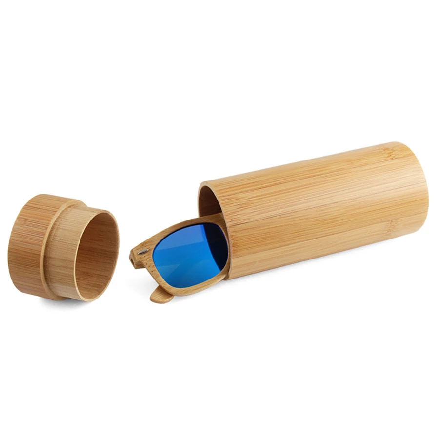 

High Quality Unique Handmade Bamboo Cylinder Glasses case, Custom Logo Wooden Sunglasses Box, Black