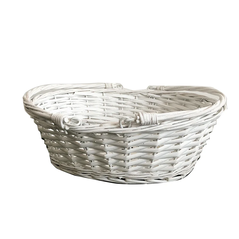 Wicker Basket With Folding Handle White Storage Bread Mess Buy Cheap