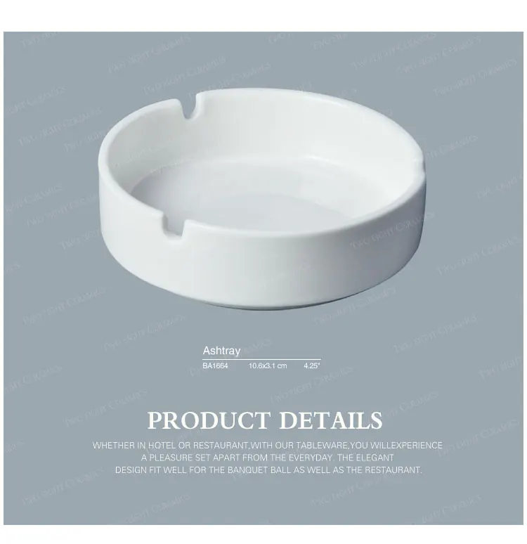 Ceramic 4.25" white porcelain hotel ashtray round ashtray 3 notches
