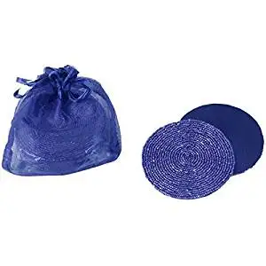 Navy Blue Beaded Round Satin Backed Coasters, Set of 6 in Organza Gift Bag