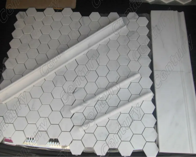 Chair Rail Tile Outside Corner Part - 15: Polished Hexagon Mosaic Baseboard Pencil Chair Rail White Marble Collection Tile - Buy White Marble Collection Tile,Marble Mosaic Tile,White Marble Mosaic ...