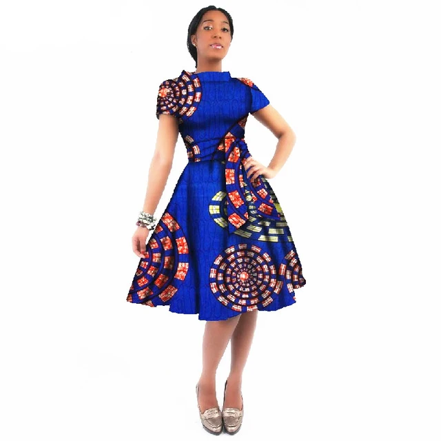 

Good Sale Shein Fashion Trend Women Location Print dress Fit And Flare A Line Wax Fabric Dress With African Print, Customized