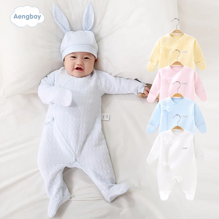 Q014H2 Wholesale Winter Newborn 100% Organic Cotton Long Sleeve Baby Romper