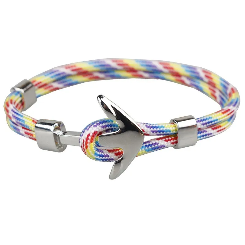 Wholesale European Handmade Mens Silver Plated Nylon Anchor Rope