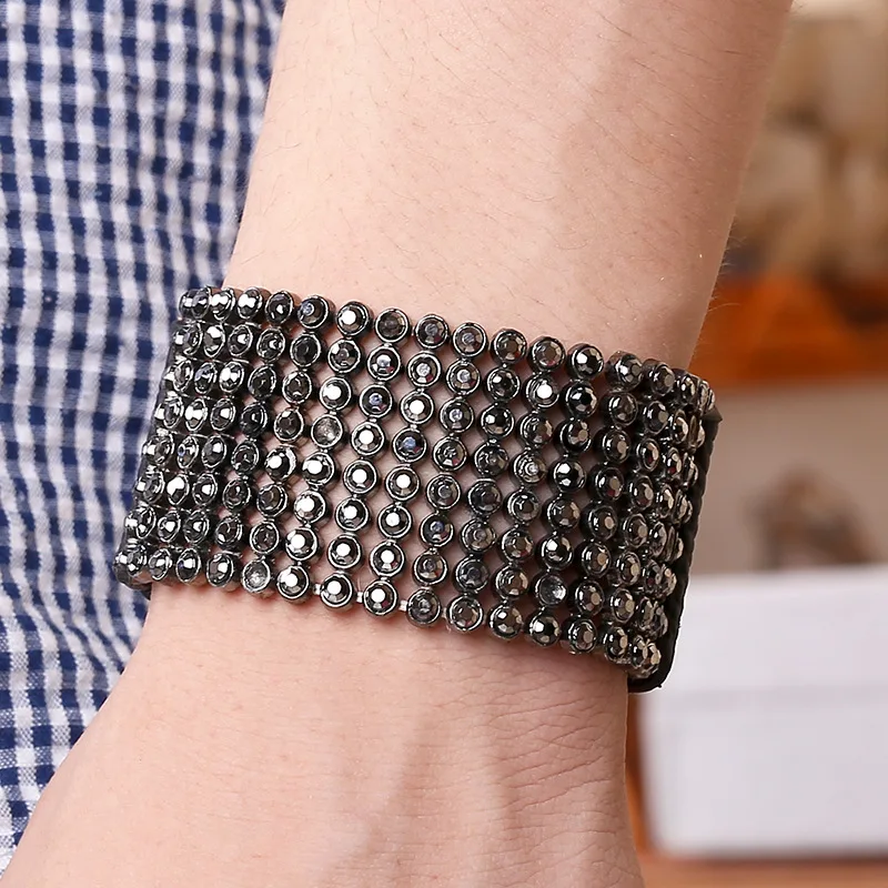 

All PU diamond cover leather bracelets Punk style Genuine leather bracelets, mens leather bracelet