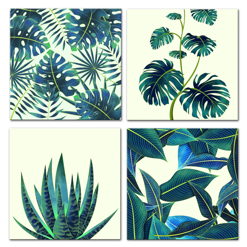 4 Panel Green Leaf Wall Art Tropical Palm Leaf Canvas Print Simple Life Plants Picture Artwork Contemporary Decor For Bathroom Buy Palm Leaf Canvas Painting Leaf Canvas Wall Art Leaf Art Product On