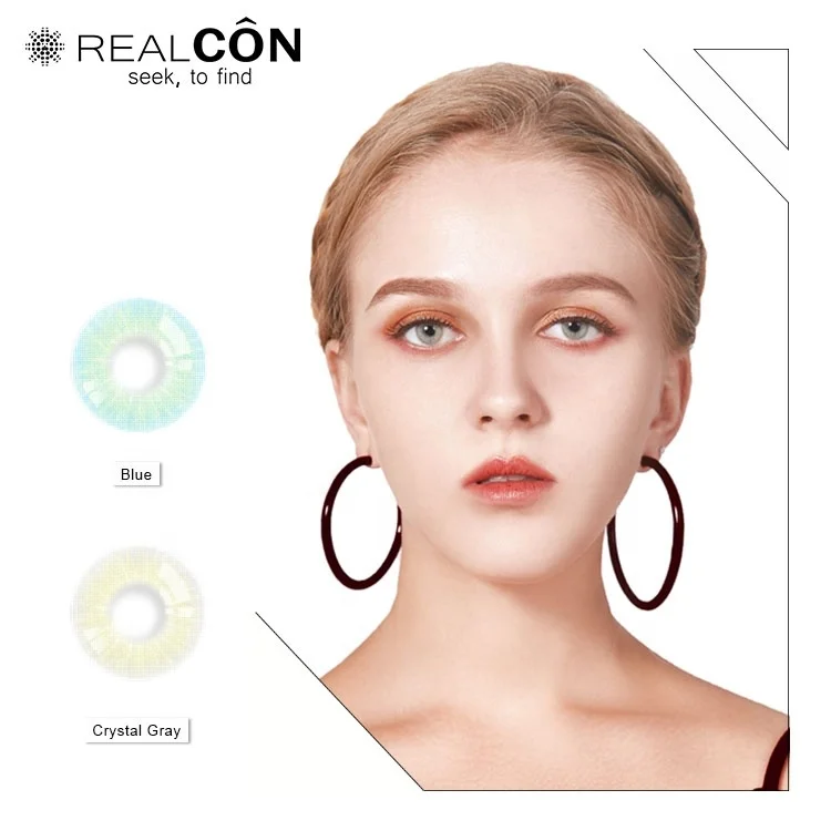 

Realcon Newest Factory Directly HEMA Wholesale Cheap Soft Color Contact Lenses made with Sandwich Technology for European eyes, Brown;blue;sky-gray;gray