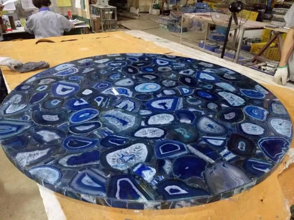 
Fantastic polished brazilian blue agate coffee table top 