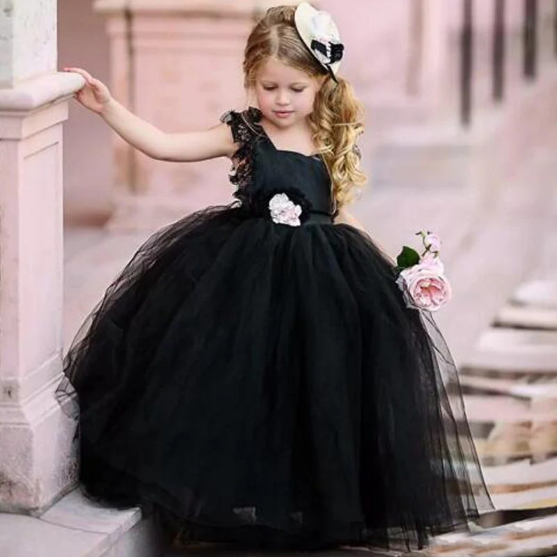 

Black A Line Ball Gown Baby Children Flower Girl Dresses, Custom made