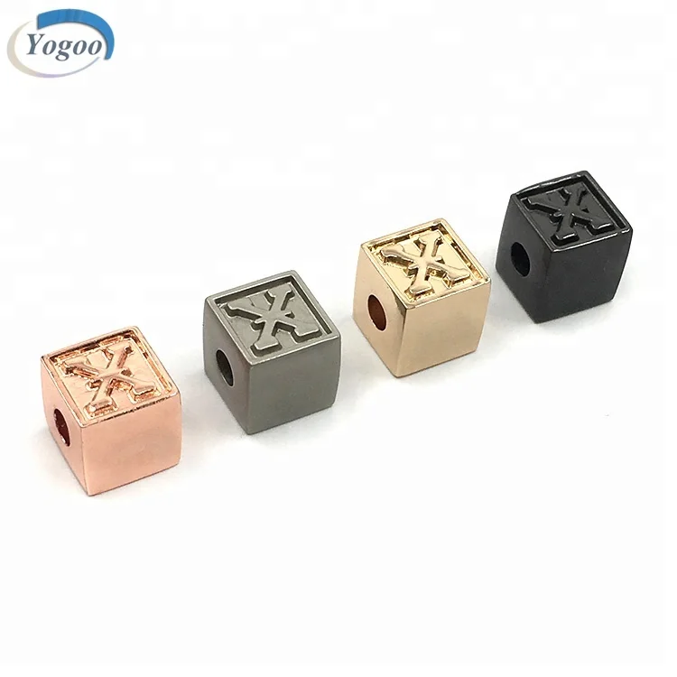 

Hot Selling Square Alloy Custom Embossed Logo Metal Beads for Jewelry Making, Rose gold / gold / matt silver / matt black