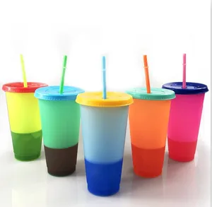 Image of 2019 New Product 24oz Reusable Custom Plastic Color Changing Cold Cup Tumblers with Lids and Straws,plastic tumbler Magic mug