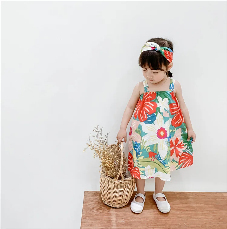 

New Style Cute New Baby Dress Girls Clothes Baby Girl Big Flower Slip Dresses +Hairband Outfits Girls Party Dress, As picture