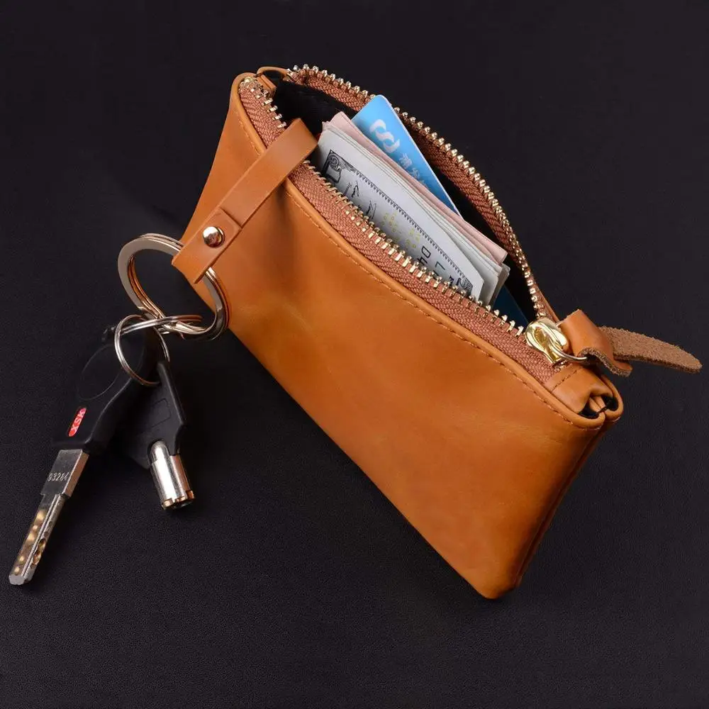 

Leather Mini Coin Purse,Wallet Purse Change Card Case Small Zip Bag with Key Ring, Customized
