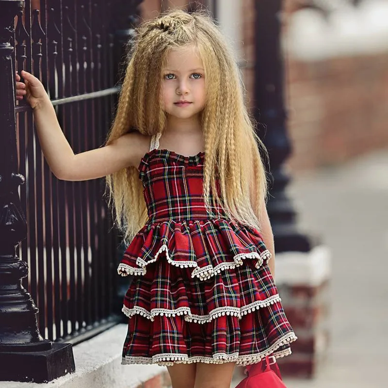 

1-5 Years Baby Girls Dresses 2018 Summer Smocked Ruffle Pom-pom Cake Dress Square Lattice M8080401