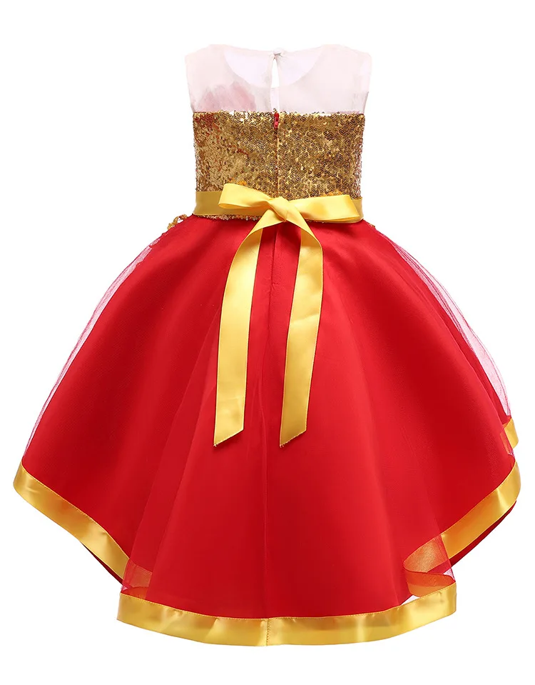 

2019 Christmas children hollow gold glitter princess dress girls lace dress, White/pink