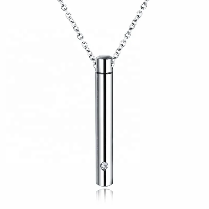 

MECYLIFE Stainless Steel Jewelry Zircon Essential Oil Perfume Necklace Vertical Bar Cremation Urn Pendant Necklace, Steel.black,rose gold