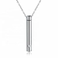 

MECYLIFE Stainless Steel Jewelry Zircon Inlay Cylinder Perfume Necklace Vertical Bar Shape Cremation Urn Pendant Necklace