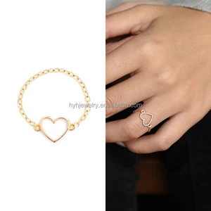 HYH factory direct supply real 925 sterling silver rings delicate love heart gold color chain ring