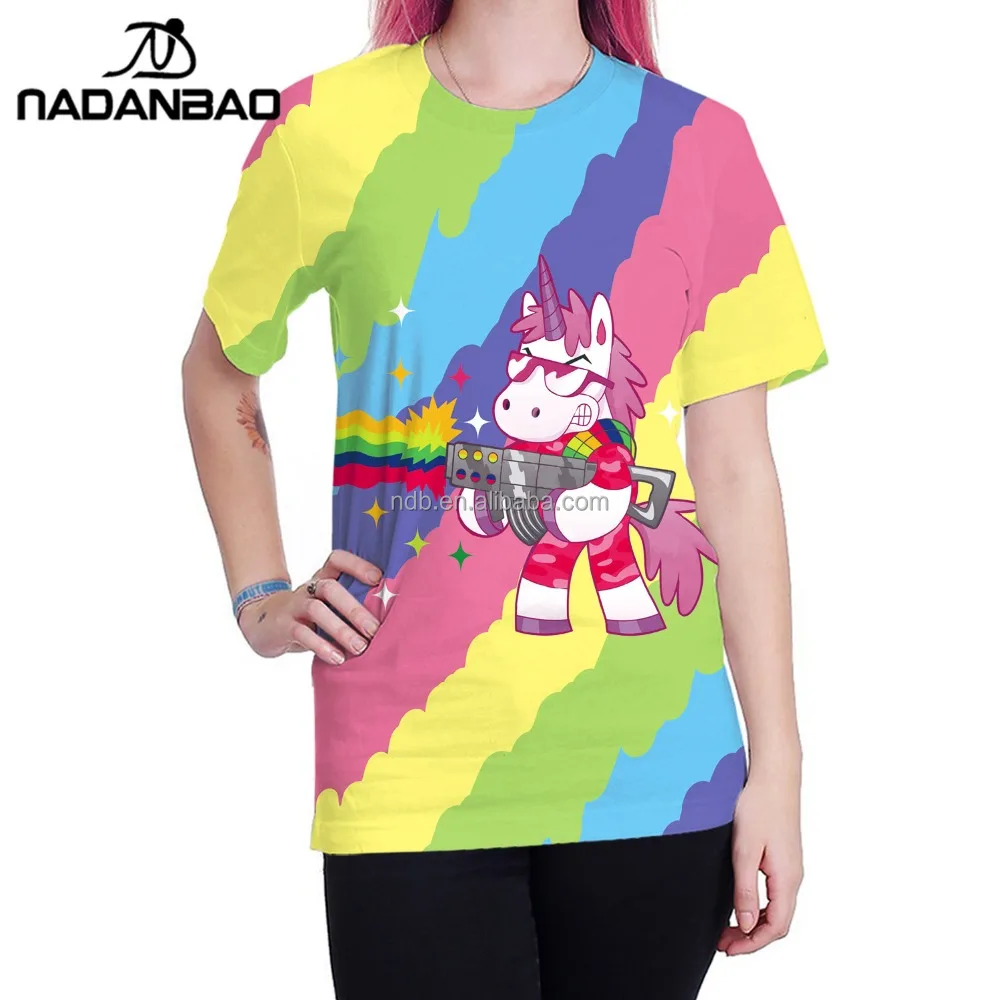 

NADANBAO Brand 2019 new products woman t-shirt 3D digital printing cartoon unicorn desgin custom t-shirt