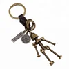 Copper Plating robot Custom Metal Keychain with leather
