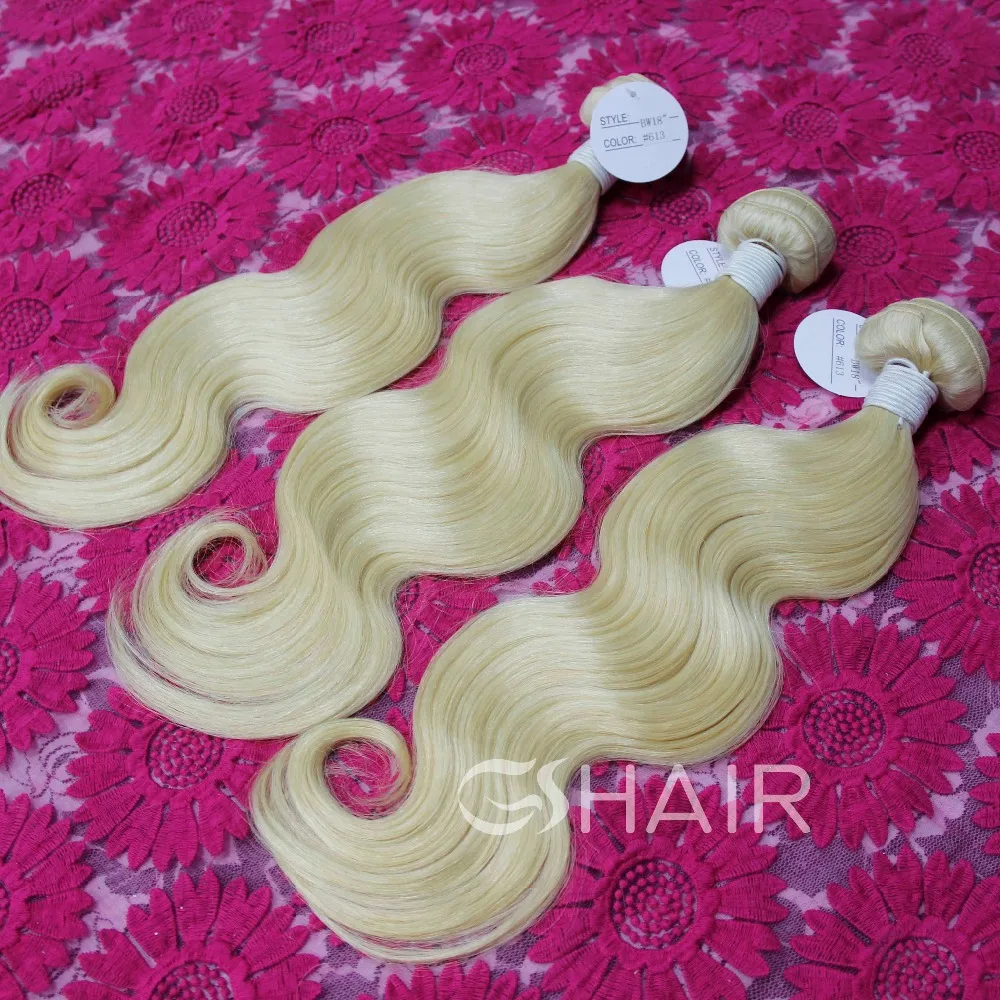 

Human hair body wave 3pcs/lot 613 color weave human hair, #613