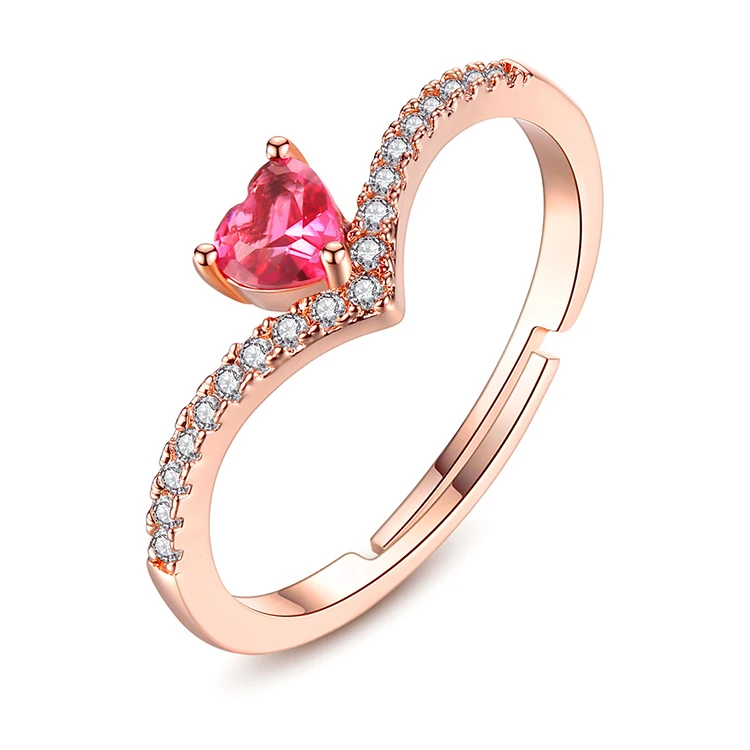 

Charming Red Pomegranate Heart Crystal AAA Zircon Rings For Women Romantic Rose Gold Cuff Copper Rings Jewelry (KRG023), As the picture
