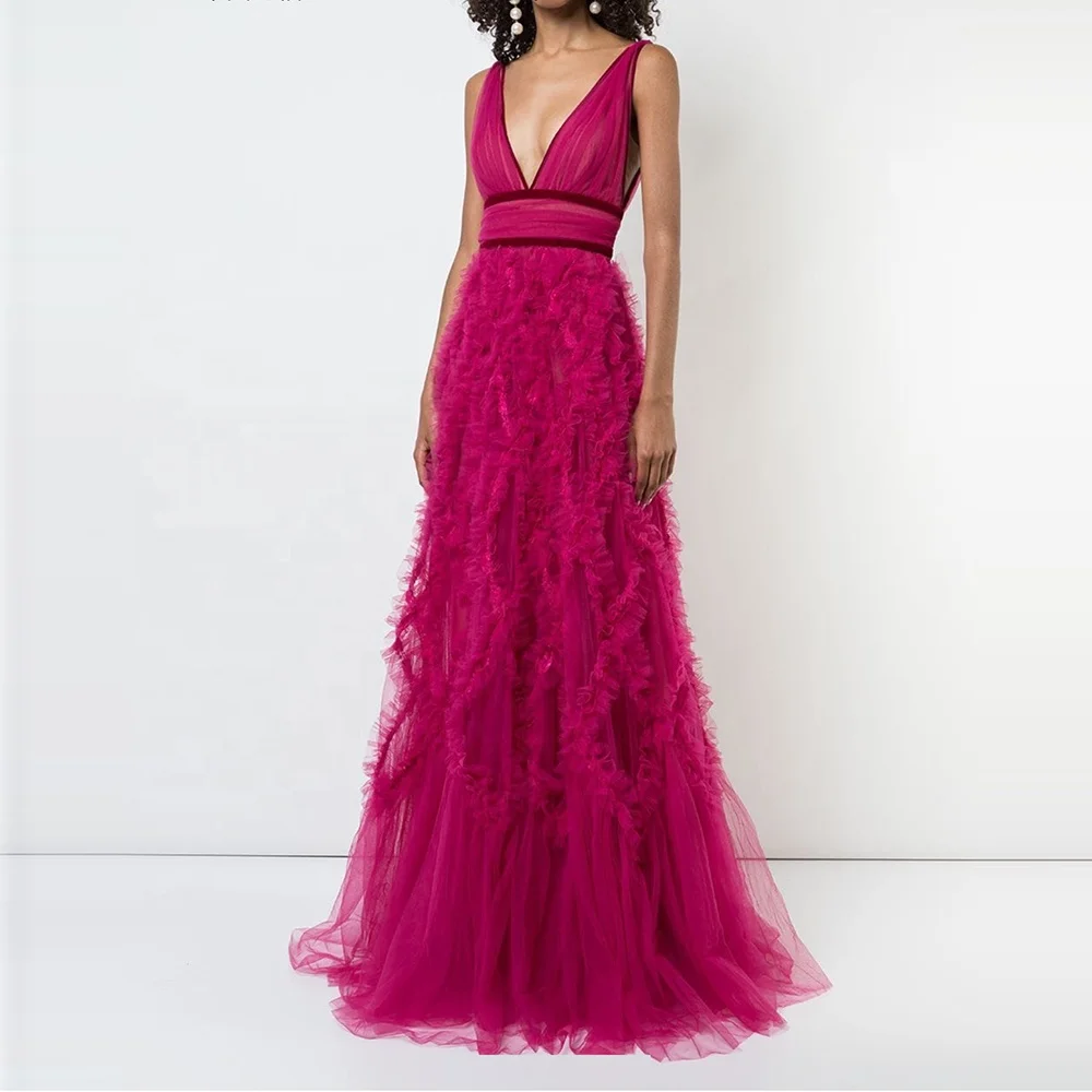 Deep V neck pink evening crop long dresses sleeveless bodycon maxi dress party
