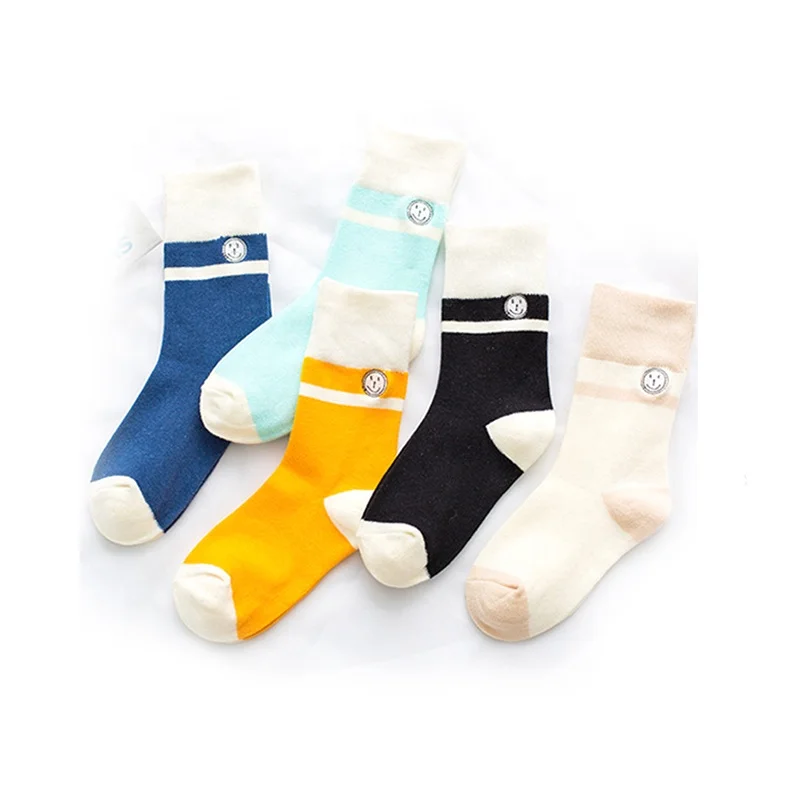 

Cnleyoyo Newest Custom Thin Needles Colorful Patchwork Embroidery Smile Cotton Women Quarter High Elastic Socks, As pic