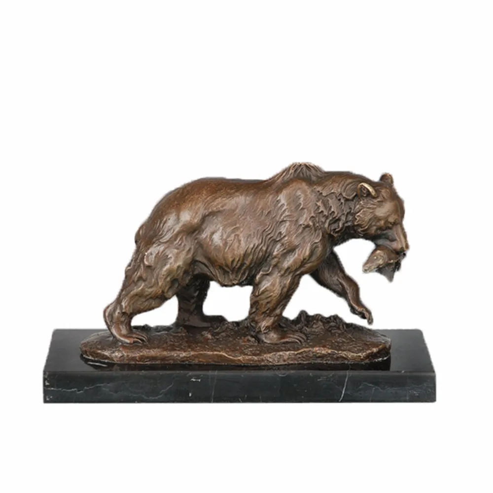 Tpal-317 Bronze Bears Statues Animal Sculptures Bear Hunt Fish Figurine ...