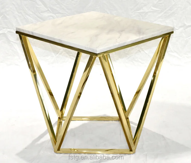 Modern Design Artificial Marble Top And Luxury Antique Gold Side Table