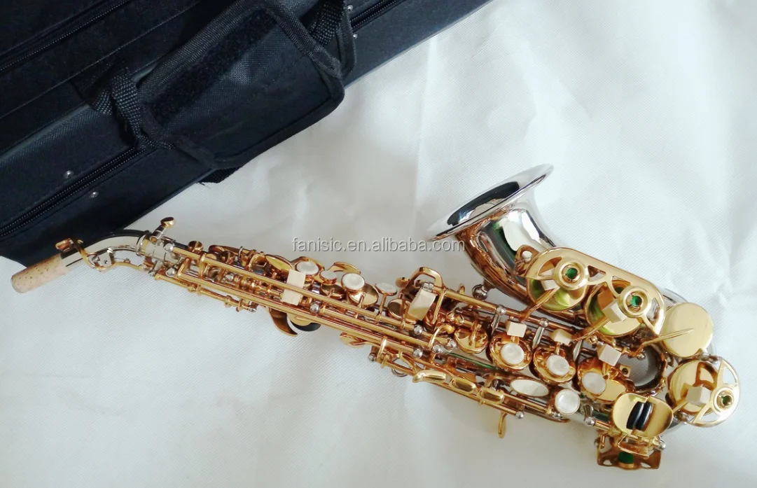 chinese musical instrument brass saxophone nickel plated small curved soprano saxophone