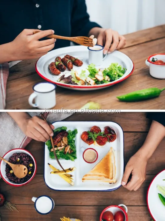 Enamel Compartment Sectional Divider Food Dinner Plate,Enamel Dinner