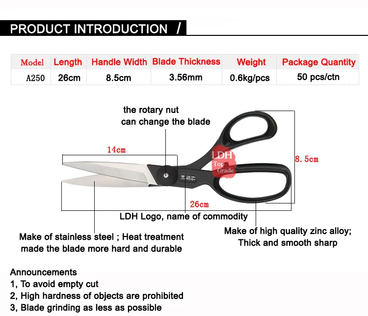 Ldhd250 Professional Different Types Of Sewing Scissors Buy Sewing Scissors,Professional