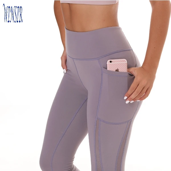 

Wholesale Women Supplex leggings Gyrm Tights Sweatpants Nylon Spandex Mesh Panel yoga pants with pockets, N/a