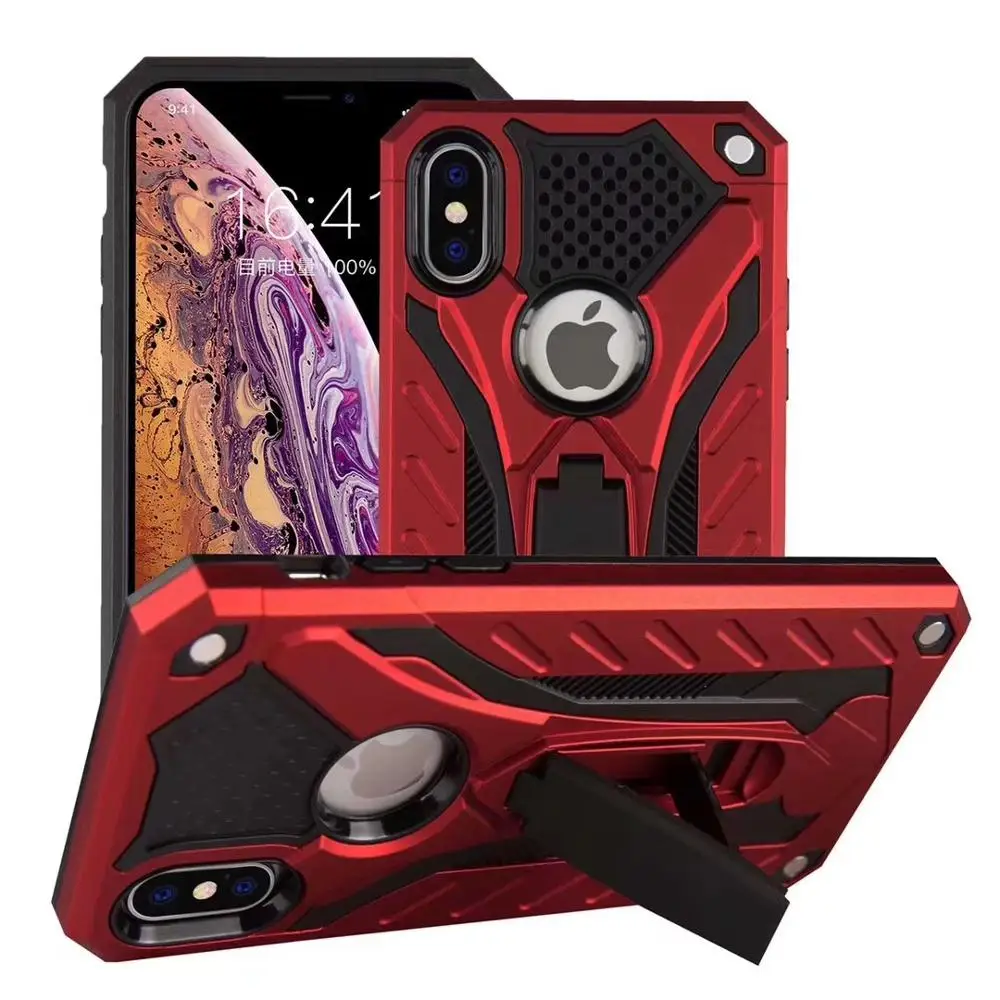 

Shockproof TPU Soft Bumper Double Armor & Bracket Cover Case For iPhone XS MAX /XR, 6 color
