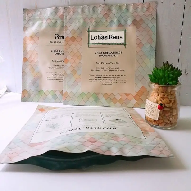 

2PCS Private Label Skin Care Anti Wrinkle Silicon Chest Breast Pad with foil bag, Transparent;customized color