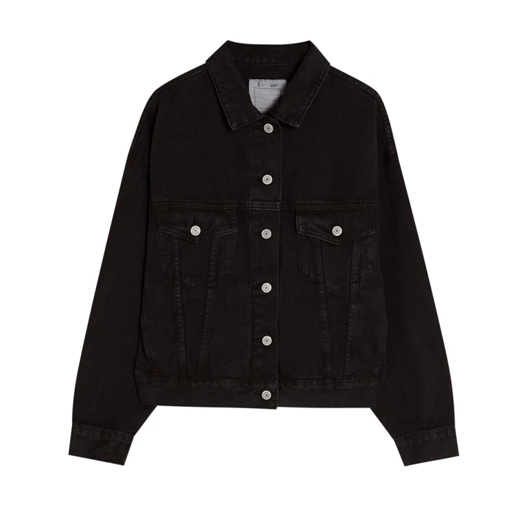 

Custom spring women basic black denim jacket classic lady distreed jean jacket