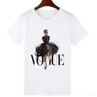 

Women's T-Shirt O Neck VOGUE Letter Print Short Sleeve White Color Casual Loose Top