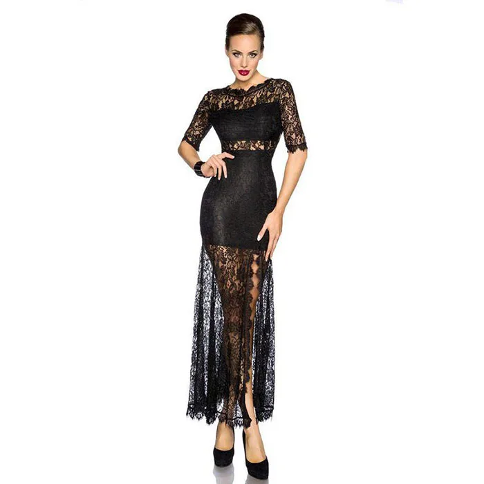 

Wonder Beauty Women Summer Long Maxi Evening Party Short Sleeve Lace Leather Dress, As show