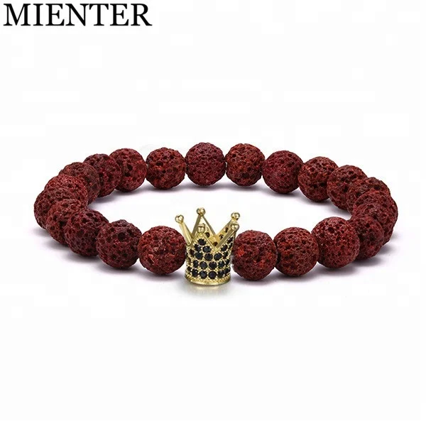 

Custom made Fashion jewelry women CZ crown 8mm Beads charm Colorful natural lava stone Bracelet men, Picture