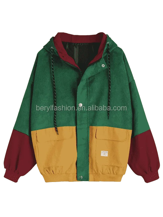 19 レディースファッション服フード付きカラーブロックコーデュロイジャケット Buy ブロックコーデュロイジャケット 女性服ジャケット フード付き色ジャケット Product On Alibaba Com