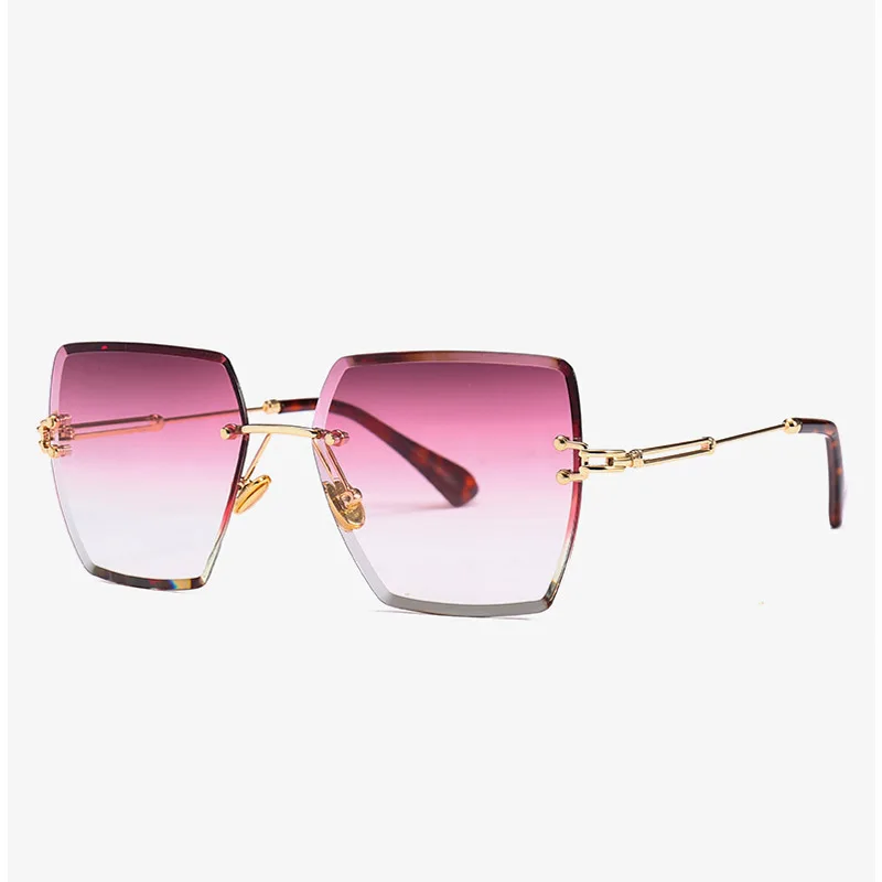 Wholesale new trendy sunglass no moq rimless clear custom private sun shades unisex fashion rectangle sunglasses men women