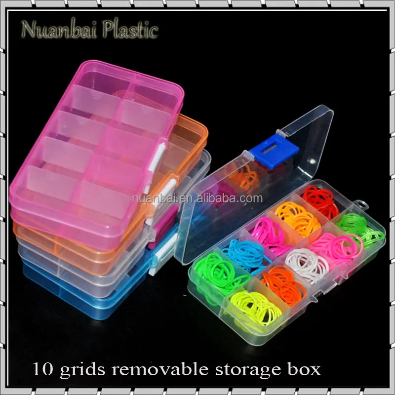 

10 Grids Clear Plastic Adjustable Electronic Components Kit Parts Storage box, Transparent,pink,blue,orange