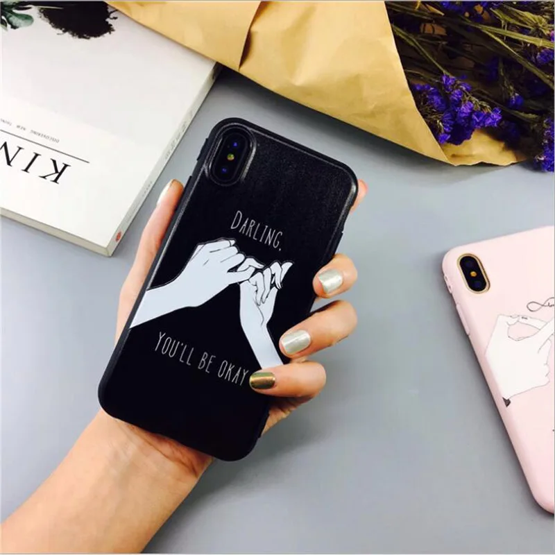 

Cartoon Letter Couples Gesture Fashion Mobile Phone Case Shell TPU Back Cover For iphone X 8 8P 7 7Plus 6 6s Plus