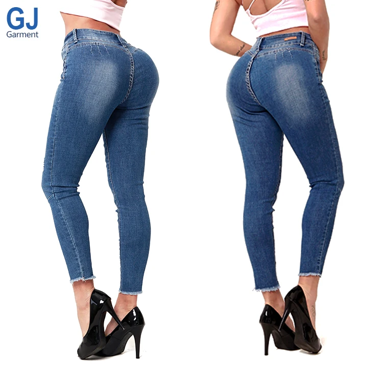 

Designer Female Wholesale Middle High Waist Waisted Brazilian Women Butt Lifter Lift Levanta Cola Fit Skinny Mujer Bootie Jeans, Blue