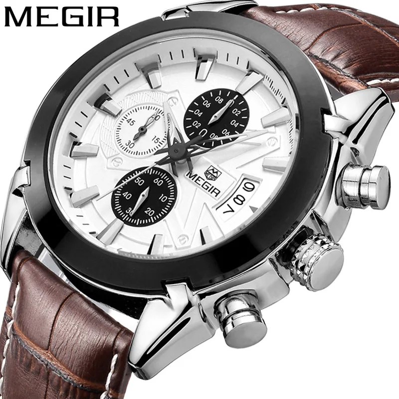 

MEGIR 2020 Relogio Masculino Watch Men Military Quartz Watch Chronograph Mens Watches Top Brand Luxury Leather Sports Wristwatch, Any color available
