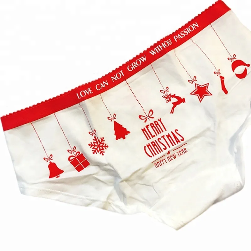 

Girls Cute Cotton Briefs Panties Underwear With Merry Christmas Tree Pattern, Red;green