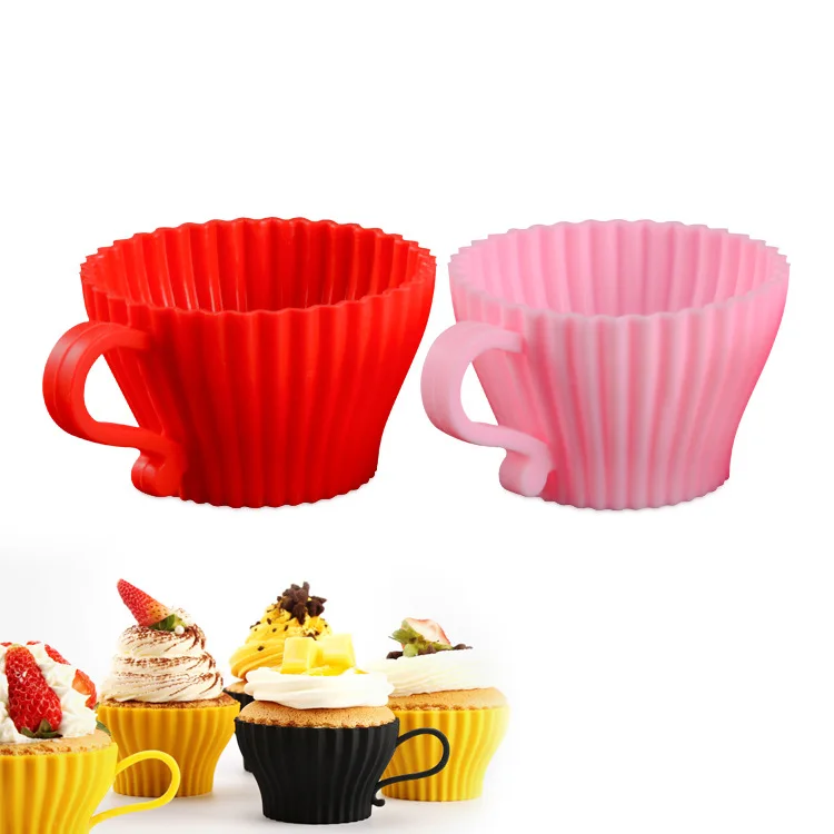 

Z386 Silicone Cupcake Liner with Handle Soft Round Muffin Baking Cup Mold Egg Tart Cup